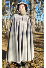 Cloakmakers.com 5929-Light Grey Wool Blend Cloak w/ Black Velvet Hood Lining & Triple Medallion Clasp