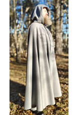 Cloakmakers.com 5929-Light Grey Wool Blend Cloak w/ Black Velvet Hood Lining & Triple Medallion Clasp