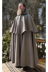 Cloakmakers.com 5930-Light Grey Wool Blend Mantle Cloak w/ Dark Maroon Velveteen Hood Lining & Triple Button & Loop Closure