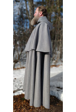 Cloakmakers.com 5930-Light Grey Wool Blend Mantle Cloak w/ Dark Maroon Velveteen Hood Lining & Triple Button & Loop Closure