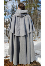 Cloakmakers.com 5930-Light Grey Wool Blend Mantle Cloak w/ Dark Maroon Velveteen Hood Lining & Triple Button & Loop Closure