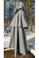 Cloakmakers.com 5930-Light Grey Wool Blend Mantle Cloak w/ Dark Maroon Velveteen Hood Lining & Triple Button & Loop Closure
