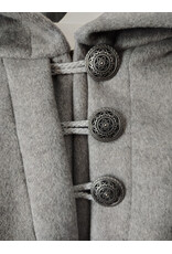 Cloakmakers.com 5930-Light Grey Wool Blend Mantle Cloak w/ Dark Maroon Velveteen Hood Lining & Triple Button & Loop Closure