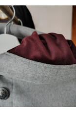 Cloakmakers.com 5930-Light Grey Wool Blend Mantle Cloak w/ Dark Maroon Velveteen Hood Lining & Triple Button & Loop Closure