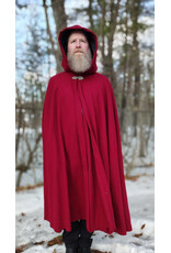 Cloakmakers.com 5931-Washable Red Wool Cloak w/ Black Velvet Hood Lining & Gothic Rose Clasp
