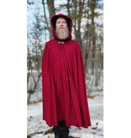 Cloakmakers.com 5931-Washable Red Wool Cloak w/ Black Velvet Hood Lining & Gothic Rose Clasp