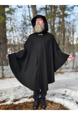 Cloakmakers.com 5932-Washable Black Wool Ruana Cloak w/ Purple Velvet Hood Lining & Gothic Rose Clasp