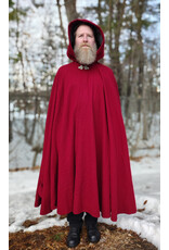 Cloakmakers.com 5933-Washable Red Wool Cloak w/ Grey Faux Suede Hood Lining & Triple Medallion Clasp
