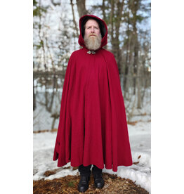 Cloakmakers.com 5933-Washable Red Wool Cloak w/ Grey Faux Suede Hood Lining & Triple Medallion Clasp