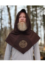 Cloakmakers.com H551-Washable Brown Wool Blend Hooded Cowl w/ Celtic Knot Embroidery