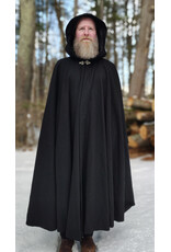 Cloakmakers.com 5934-Washable Black Wool Blend Cloak w/ Black Velvet Hood Lining & Triple Medallion Clasp