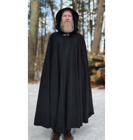 Cloakmakers.com 5934-Washable Black Wool Blend Cloak w/ Black Velvet Hood Lining & Triple Medallion Clasp