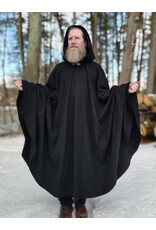 Cloakmakers.com 5935-Washable Black Wool Blend Cloak w/ Dark Blue Velvet Hood Lining & Gothic Rose Clasp
