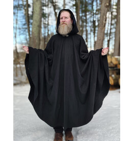 Cloakmakers.com 5935-Washable Black Wool Blend Cloak w/ Dark Blue Velvet Hood Lining & Gothic Rose Clasp