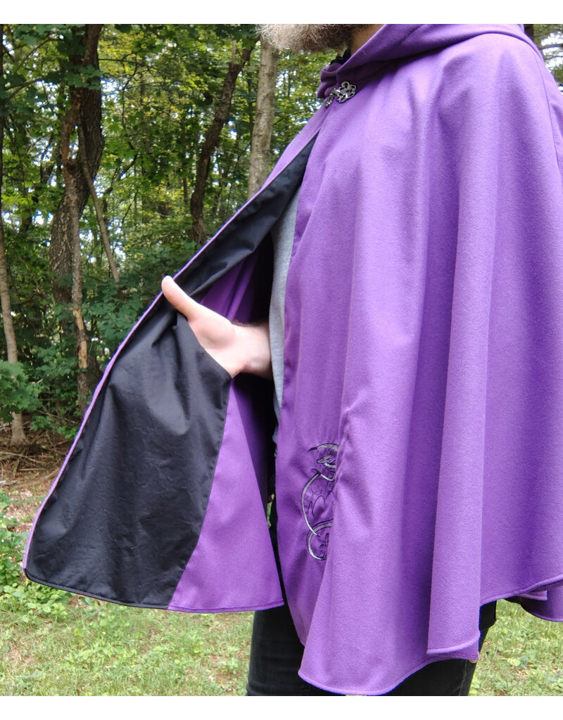 Cloakmakers.com 5778-Washable Purple Faux Wool Dragon Cloak w/ Black Hood Lining & Pockets