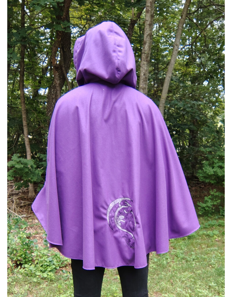 Cloakmakers.com 5778-Washable Purple Faux Wool Dragon Cloak w/ Black Hood Lining & Pockets