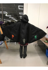 Cloakmakers.com 5938-Washable Black Faux Wool Cloak w/ Iced Plum Velvet Hood Lining & Multiple Dragon Embroidery