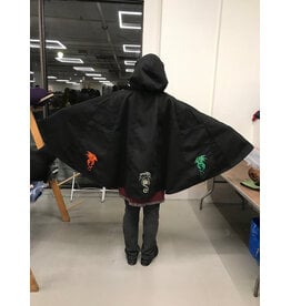 Cloakmakers.com 5938-Washable Black Faux Wool Cloak w/ Iced Plum Velvet Hood Lining & Multiple Dragon Embroidery