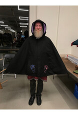 Cloakmakers.com 5938-Washable Black Faux Wool Cloak w/ Iced Plum Velvet Hood Lining & Multiple Dragon Embroidery