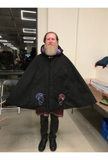 Cloakmakers.com 5938-Washable Black Faux Wool Cloak w/ Iced Plum Velvet Hood Lining & Multiple Dragon Embroidery