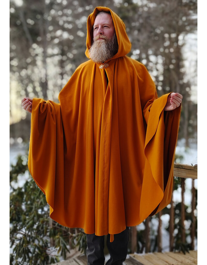Cloakmakers.com 5939-Washable Goldish Yellow Fleece Cloak w/ Long Liripipe Hood & Rain Resistance