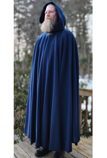 Cloakmakers.com 5940-Washable Blue Woven Wool Cloak w/ Blue Velvet Hood Lining & Celtic Rosette Clasp
