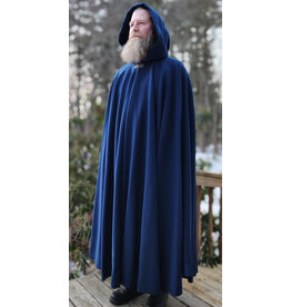 Cloakmakers.com 5940-Washable Blue Woven Wool Cloak w/ Blue Velvet Hood Lining & Celtic Rosette Clasp