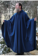 Cloakmakers.com 5940-Washable Blue Woven Wool Cloak w/ Blue Velvet Hood Lining & Celtic Rosette Clasp
