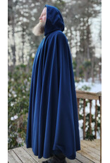 Cloakmakers.com 5940-Washable Blue Woven Wool Cloak w/ Blue Velvet Hood Lining & Celtic Rosette Clasp