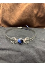 Cloakmakers.com Triple Goddess Dark Blue Catseye Stone w/ Filigree Cresent Moons on Silvertone Bordered Burnish Band - Circlet