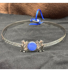 Cloakmakers.com Blue Oval Stone w/Griffons on Geometric Scroll Band Circlet - Silvertone