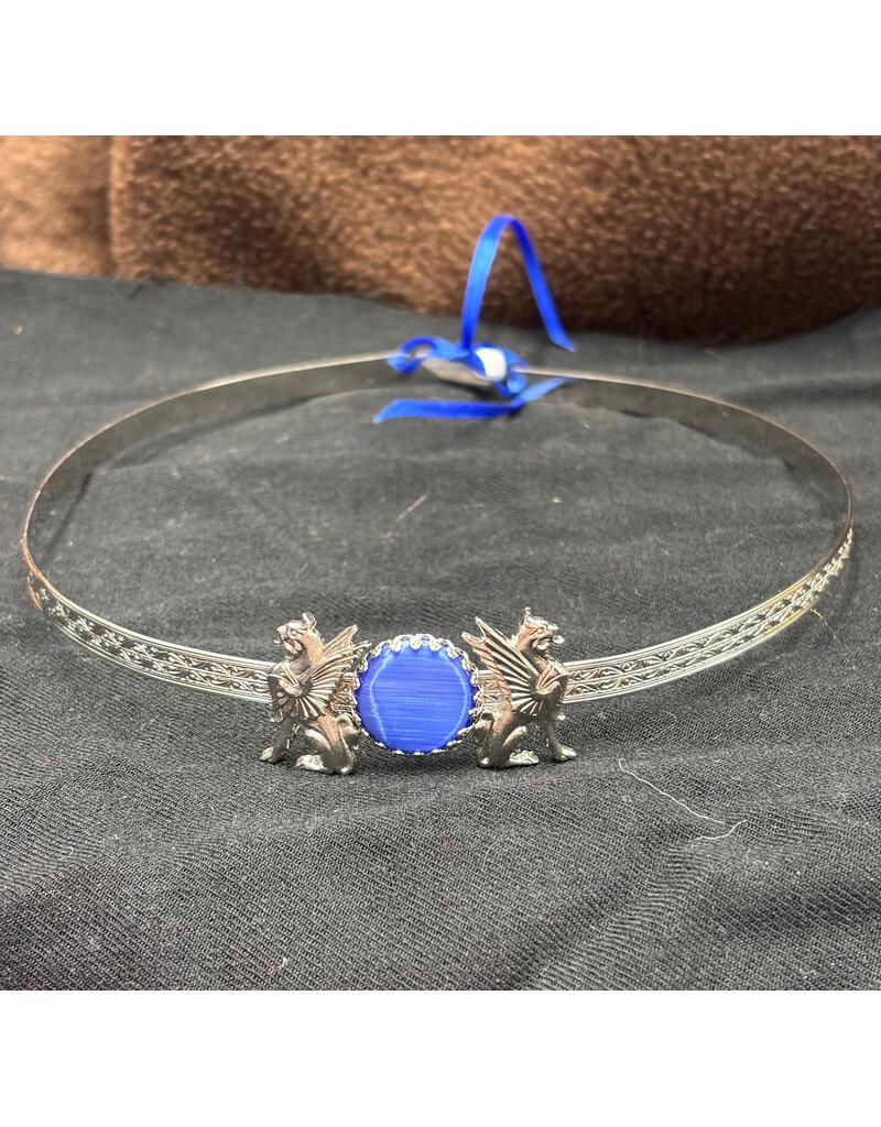 Cloakmakers.com Blue Oval Stone w/Griffons on Geometric Scroll Band Circlet - Silvertone