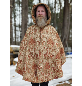 Cloakmakers.com 5941-Washable Tan and Copper Brocade Cloak w/ Tan Velveteen Hood Lining & Pockets