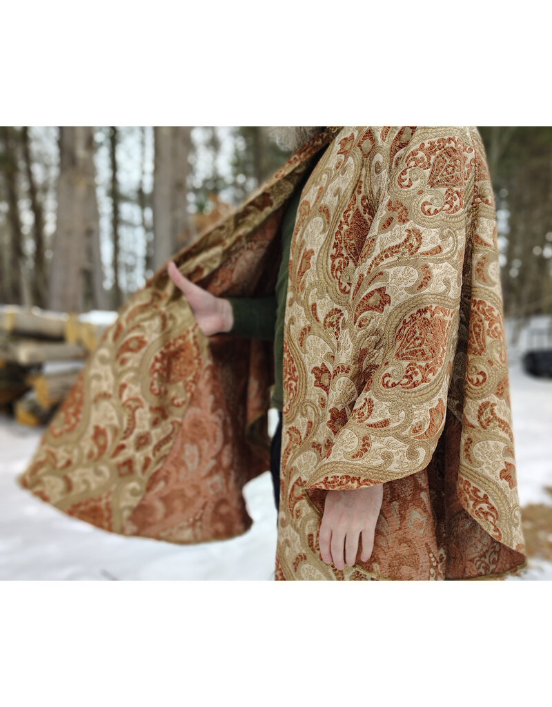 Cloakmakers.com 5941-Washable Tan and Copper Brocade Cloak w/ Tan Velveteen Hood Lining & Pockets