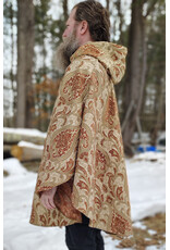 Cloakmakers.com 5941-Washable Tan and Copper Brocade Cloak w/ Tan Velveteen Hood Lining & Pockets