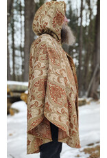 Cloakmakers.com 5941-Washable Tan and Copper Brocade Cloak w/ Tan Velveteen Hood Lining & Pockets