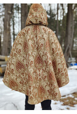 Cloakmakers.com 5941-Washable Tan and Copper Brocade Cloak w/ Tan Velveteen Hood Lining & Pockets