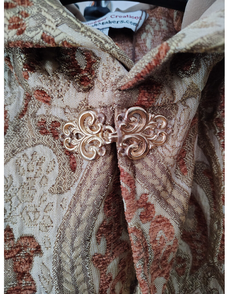 Cloakmakers.com 5941-Washable Tan and Copper Brocade Cloak w/ Tan Velveteen Hood Lining & Pockets