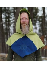 Cloakmakers.com H552-Washable Green & Blue Fleece Hooded Cowl w/ Celtic Wreath Embroidery