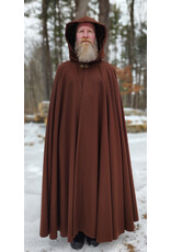 Cloakmakers.com 5942-Brown Wool Blend Cloak w/ Brown Velvet Hood Lining & Bronze Tone Clasp