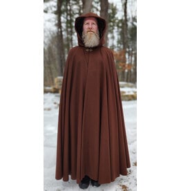 Cloakmakers.com 5942-Brown Wool Blend Cloak w/ Brown Velvet Hood Lining & Bronze Tone Clasp