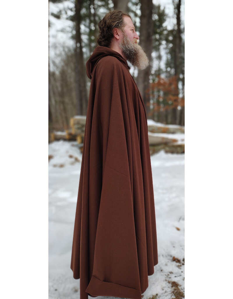 Cloakmakers.com 5942-Brown Wool Blend Cloak w/ Brown Velvet Hood Lining & Bronze Tone Clasp