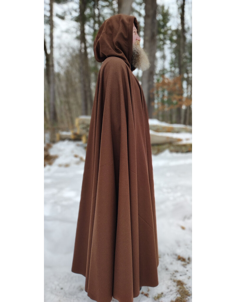 Cloakmakers.com 5942-Brown Wool Blend Cloak w/ Brown Velvet Hood Lining & Bronze Tone Clasp