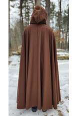 Cloakmakers.com 5942-Brown Wool Blend Cloak w/ Brown Velvet Hood Lining & Bronze Tone Clasp