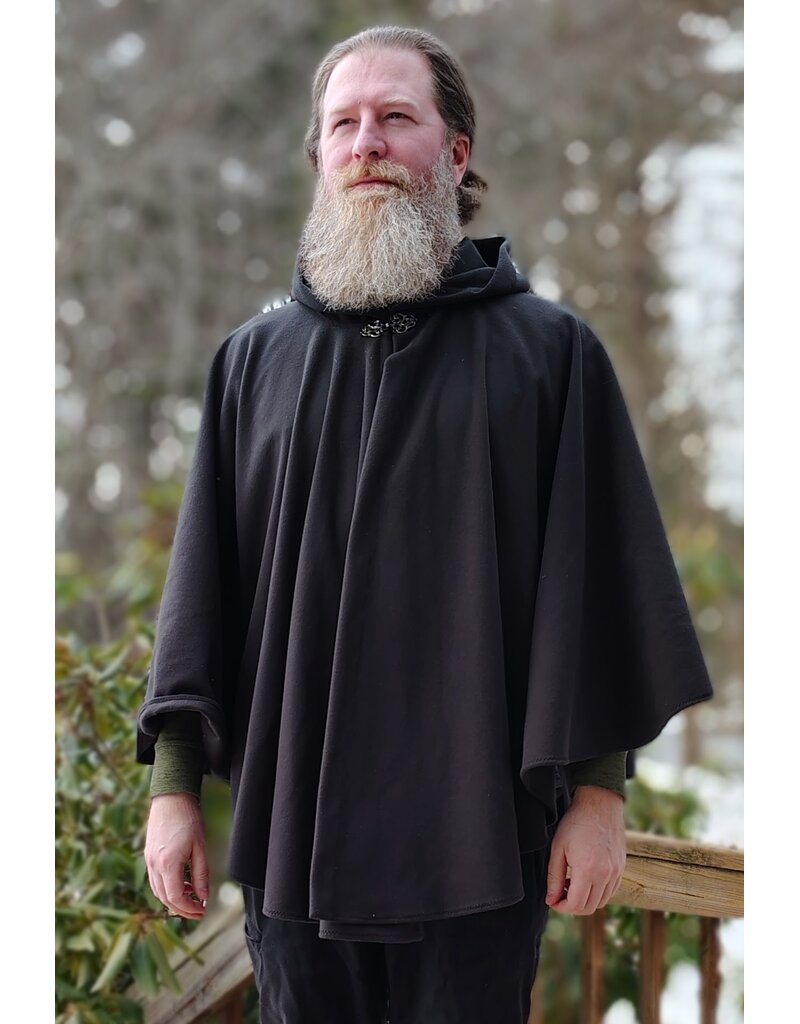 Cloakmakers.com 5943-Washable Black Fleece Ruana Cloak w/ Rain Resistance & Silver Tone Clasp