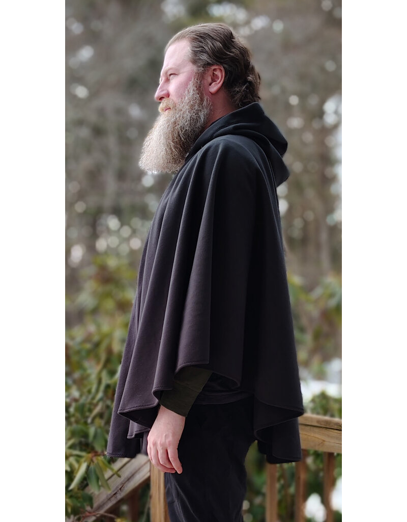 Cloakmakers.com 5943-Washable Black Fleece Ruana Cloak w/ Rain Resistance & Silver Tone Clasp