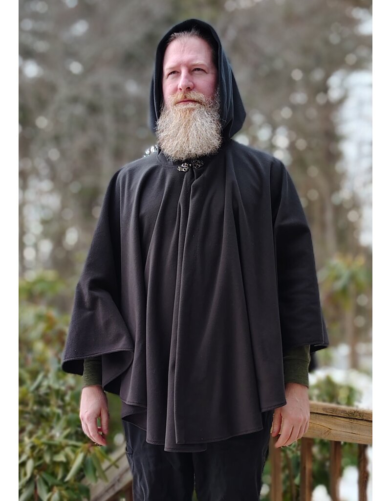 Cloakmakers.com 5943-Washable Black Fleece Ruana Cloak w/ Rain Resistance & Silver Tone Clasp