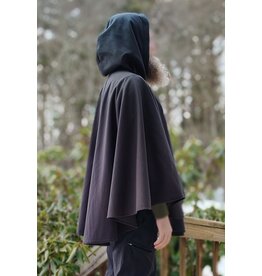 Cloakmakers.com 5943-Washable Almost Black Fleece Ruana Cloak w/ Rain Resistance & Silver Tone Clasp
