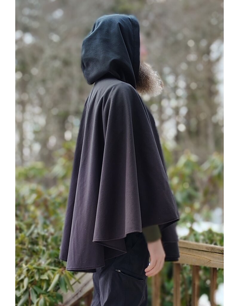 Cloakmakers.com 5943-Washable Black Fleece Ruana Cloak w/ Rain Resistance & Silver Tone Clasp