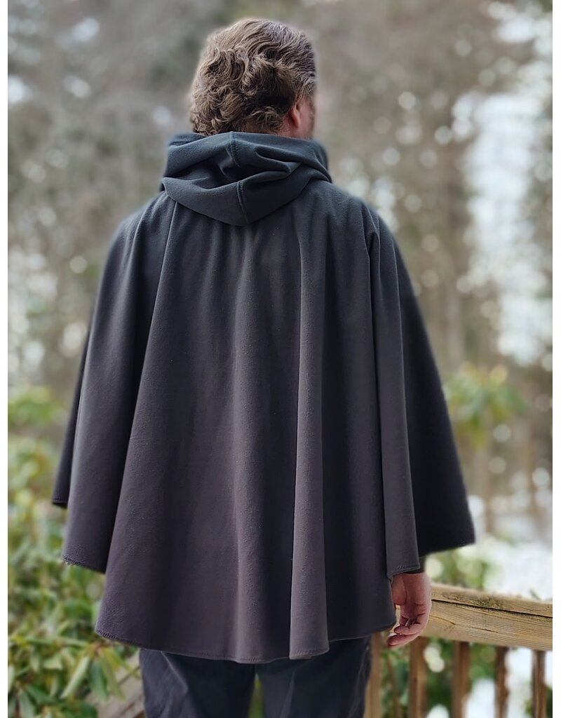 Cloakmakers.com 5943-Washable Black Fleece Ruana Cloak w/ Rain Resistance & Silver Tone Clasp
